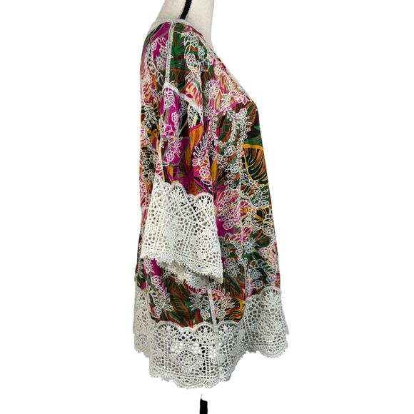 Democracy 1X-Large Kimono Cardigan Open-Front Crochet Embroidered 3/4 Sleeves - Picture 4 of 9